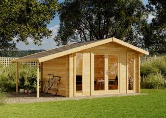Alpholz Gartenhaus Mirko Modern D Gartenhaus aus Holz in Pinie Holzhaus mit 40 mm Wandstärke inklusive Schleppdach Blockbohlenhaus mit Montagematerial
