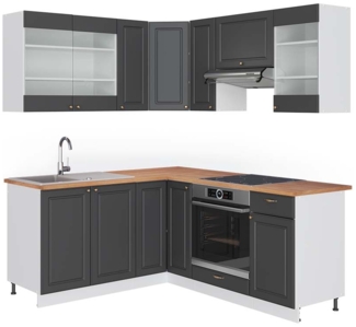 Eckküche Fame-Line Anthrazit-Gold/Weiß 190 x 60 cm , AP Eiche Vicco