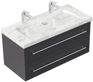 Badmöbel Marmor Carrara White Damo 100 cm 2 Hahnlöcher SoftClose anthrazit : Anthrazit