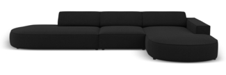 Micadoni 4-Sitzer Samtstoff Sofa Jodie offen runde Recamiere Rechts Strukturierter Stoff Schwarz Kunststoff schwarz