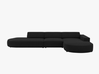 Micadoni 4-Sitzer Sofa Jodie offen runde Recamiere Rechts Strukturierter Stoff Megan Schwarz