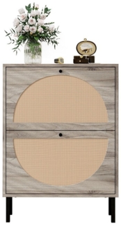 OKWISH Schuhschrank Moderner Schuhregal mit 2 Rattantüren, Schuhkarton Schuhkipper (flexibel montierbaren Füßen und sicherer Wandverriegelung, ideal für Flur und Wohnbereich, umweltfreundliches Design für ca. 5 Paar Schuhe)