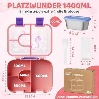 Bundviel Lunchbox Brotdose Kinder mit Fächern Bento Box Auslaufsicher Lunchbox