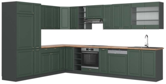 Eckküche Fame-Line Grün-Gold Landhaus/Anthrazit 347 x 60 cm , AP Eiche Vicco