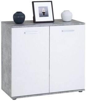 CARO-Möbel Kommode Chicago mit 2 Türen, Moderne Anrichte in Betonoptik/weiß, Sideboard Mehrzweckschrank für Wohnzimmer