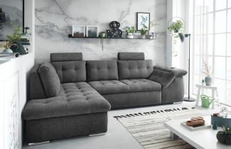 OMAN 2 Ecksofa mit Schlaffunktion, Anthrazit - Moderne Eckcouch in L-Form mit Bettkasten und Armteilverstellung - 283x84 (101) x 193 cm (B/H/T)