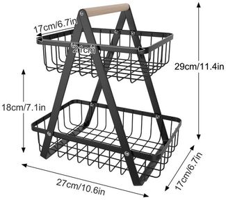 FIVMEN Obstschale Obst Etagere Obstkorb Metall Obst Schüssel Halter Brotkorb Ablagekorb, mit Holzgriff Tortenständer Gemüsegestell für Küche, 2 Etagen/3 Etagen