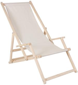 Sonnenliege Armlehne Beige Strand Campingstuhl Holz klappbar Faltsitz Balkon