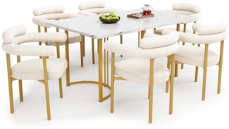 OKWISH Essgruppe Esstisch mit Samt-Stühlen, (Esstisch- und Stuhlset, elegante Metall-Tischbeine, komfortable Samt-Hohlsessel in Creme, für moderne Wohnzimmer & Restaurants, langlebig & stylish, 7-tlg), Esstisch mit Design-Tischbeinen, Samt-Hohlsesseln