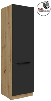 Küchen Hochschrank 60 cm Küche ARIA Schwarz ultra matt + Eiche Artisan matt, hochwertige Fronten mit Anti Fingerprint Beschichtung, Soft-Close Küchenzeile Küchenblock