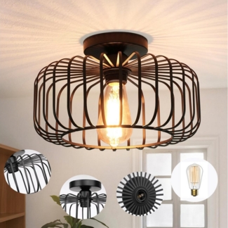 Jibenhome Deckenleuchten Deckenlampe aus Eisen m. Gitter, E27 Leuchte, Schwarz, u. Lichteffekt an der Decke