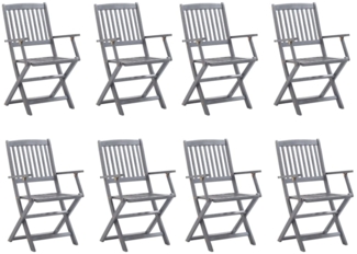vidaXL Klappbare Gartenstühle 8 Stk. mit Kissen Massivholz Akazie 3078264