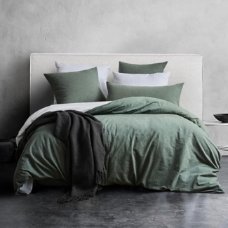 SOULFUL Bettwäsche Set 155x220 Baumwolle Salbei Grün Stone Washed