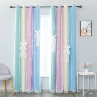 Rosnek Gardine Doppellagige, Ausgehöhlte Sterne, Tüll, Öse, für Kinderzimmer, Schlaufe (2 St), blickdicht, H×B:160×130,215×130,243×130