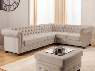 S-Style Möbel Ecksofa Chesterfield mit Schlaffunktion Cleo Blink Samt mit Kristallsteppung, mit Wellenfederung