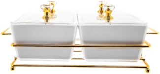 4-Teilig Knabber Schalenset Fächer mit Deckel und Ständer Cerezlik Knabberschale aus Porzellan für Süßigkeiten, Dips, Nüsse, Chips
