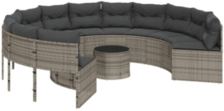 vidaXL Gartensofa mit Tisch und Kissen Rund Grau Poly Rattan 3318545