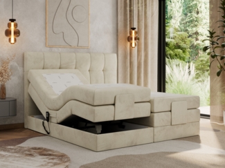 Elektrisches Bett, Boxspringbett mit Multipocket-Matratzen und Elektrisch verstellbare - VITTORIA - 200 x 200 cm - Beige Velvet - H4