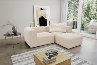 DOMO. collection Ecksofa 800011, kleine Modul-Couch in L-Form, individuell kombinierbar, Cord Sofa, Polsterecke, Eckcouch, Polstergarnitur 216 x 193 x 69 (BxTxH), creme