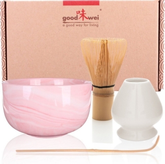 Goodwei Teeschale Matcha-Set "Pinku" 80 mit Teeschale, Matchabesen und Besenhalter, 4-tlg, Keramik