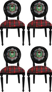 Casa Padrino Luxus Barock Esszimmer Set Schottland Mann Mehrfarbig / Schwarz 48 x 50 x H. 98 cm - 4 handgefertigte Esszimmerstühle - Barock Esszimmermöbel