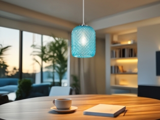 LED Pendelleuchte einflammig Kristall Glasschirm in Blau, Ø 15cm