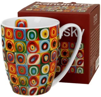 DUO ART GALLERY Klassischer Becher 360 ml SQUARES WITH CIRCLES inspired by W. Kandinsky, New Bone China Porzellan