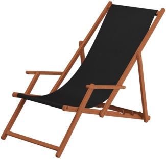 Liegestuhl schwarz Sonnenliege Gartenliege Holz Deckchair Strandstuhl Massivholz Gartenmöbel 10-305