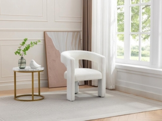 Vente-unique - Sessel - Bouclé-Stoff - Weiß - FAVINA