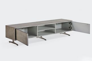 KAWOLA Lowboard GALA TV-Board 2 Türen 2 Fächer Kunstleder grau Fuß Edelstahl gebürstet 42 x 40 x 180 cm