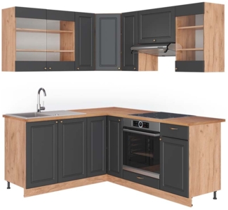 Eckküche Fame-Line Anthrazit Landhaus/Goldkraft Eiche 190 x 60 cm , AP Eiche Vicco