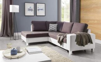 Ecksofa Schlafsofa PABLO Weiss / Braun Ottomane Links