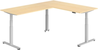bümö Eckschreibtisch elektrisch höhenverstellbar L-Form: 180 x 240 cm in Ahorn, Gestell silber - Stehschreibtisch mit Memory-Steuerung, elektrischer XXL Schreibtisch für die Ecke, XDSMW-1916-3-S