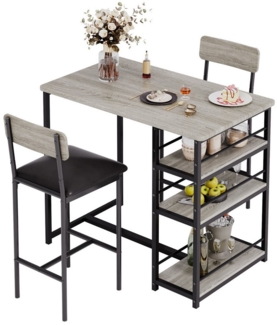 GarveeMore Essgruppe Ktichen Tisch mit 2 Stühlen für Küche & Esszimmer, Bartisch Esstisch mit 2 Gepolsterter Sitz und 3 Ablagen