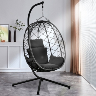 Luxus Hängesessel NEW XXL Gestell Schwarz mit Korb und Relaxkissen Dunkel Grau