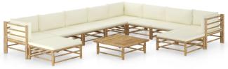 vidaXL 11-tlg. Garten-Lounge-Set mit Cremeweißen Kissen Bambus 3058223