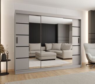 ABIKS MÖBEL Schwebetürenschrank RUBINO V 250 Schlafzimmerschrank mit Schiebetüren Kleiderstange Regale