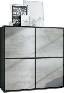 Highboard Cuba V2 Schrank 104 x 105,5 x 35,5 cm Sideboard mit 8 Fächern, Korpus in Schwarz matt / Fronten in Beton Oxid Optik