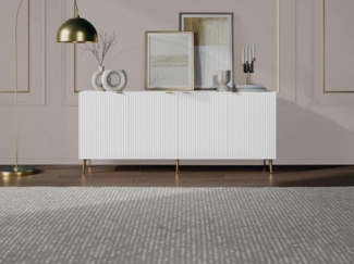 Vente-unique - Sideboard mit 4 Türen - MDF & Stahl - Weiß & Goldfarben - YESINIA