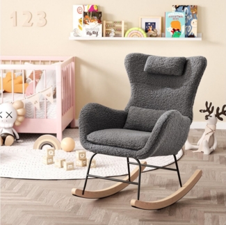 HAUSS SPOLE Schaukelstuhl Relaxsessel Polsterstuhl mit Kopfstütze, Lendenkisse und Seitentaschen (Schaukelstuhl mit hoher Rückenlehne), Kopfstütze und Lendenkissen Teddyplüsch