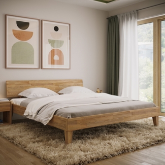 skølm 'Asgard' Bett 180x200 cm, natur geölt, Massivholz Eiche, Massivholzbett mit Bettkopf, geeignet als Doppelbett