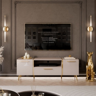 ALLHOUSE24 TV-Schrank DIAMANT Kaschmir Hochglanz GOLD Akzenten Unterschrank Metallfüße Breite 158 cm