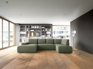 Vente-unique - Große Wohnlandschaft mit Schlaffunktion - Ecke links - Strukturstoff - Grün - AMELIA