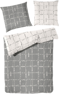 Primera Soft-Seersucker Bettwäsche 155x220 Wende Karo grau weiß stein 213065-80