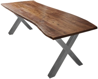Esstisch Baumkante massiv Akazie nussbaum 240x100 silber XAVER 524825