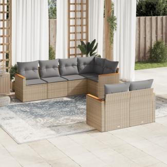 vidaXL 7-tlg. Garten-Sofagarnitur mit Kissen Beige Poly Rattan 3226143