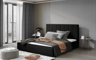 Eltap Audrey Bett (Mat Velvet 99) 140x200 Metallrahmen/ Gaslift/Box, Schwarz, 223 x 93 x 220 cm