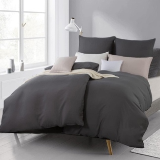 Bettwäsche Set 135x200 Anthrazit Grau - Weich Mikrofaser 4tlg