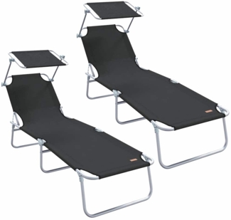 vidaXL Sonnenliege 2 pcs Schwarz 58 x 188 x 77cm Polyester 42003060