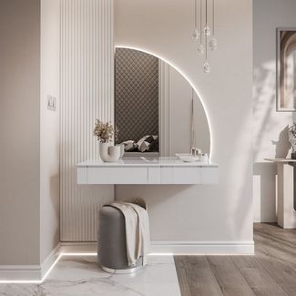 ALLHOUSE24 Schminktisch PEONY SILBER Hängender Schminktisch Halbmond Spiegel und Beleuchtung (1x Konsole und 1x Spiegl), Breite 102 cm